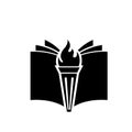 Book with fiery torch concept university education or library emblem, icon web, vector logo illustration design Royalty Free Stock Photo