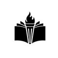 Book with fiery torch concept university education or library emblem, icon web, vector logo illustration design Royalty Free Stock Photo