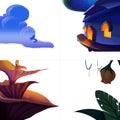 Book Figure Elements. Leaf, Plant, Flower, House. Royalty Free Stock Photo
