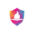 Book fire shield shape vector logo design.