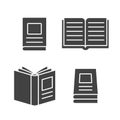 Book flat glyph icons set. Literature, reading, publishing collection. Vector illustration