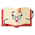 Book flat icon, Funny textbook characters mascot with smiling face in glasses.