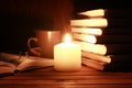 Book glasses candle night Royalty Free Stock Photo