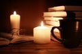 Book glasses candle night Royalty Free Stock Photo