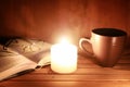 Book glasses candle night Royalty Free Stock Photo