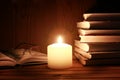 Book glasses candle night Royalty Free Stock Photo