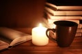 Book glasses candle night Royalty Free Stock Photo