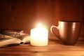 Book glasses candle night Royalty Free Stock Photo