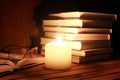 Book glasses candle night Royalty Free Stock Photo