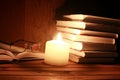 Book glasses candle night Royalty Free Stock Photo