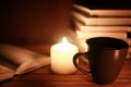 Book glasses candle night Royalty Free Stock Photo