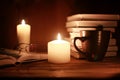 Book glasses candle night Royalty Free Stock Photo