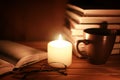 Book glasses candle night Royalty Free Stock Photo