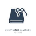book and glasses icon in trendy design style. book and glasses icon isolated on white background. book and glasses vector icon Royalty Free Stock Photo
