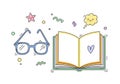 Book and Glasses Illustration with Doodle Elements Royalty Free Stock Photo