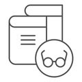 Book and glasses thin line icon. Read vector illustration isolated on white. Book with eyeglasses outline style design Royalty Free Stock Photo