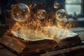 A book with a glowing open page with a lot of bubbles Royalty Free Stock Photo