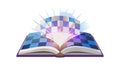 Book with Glowing Pixelated Pages, Digital Knowledge & Learning, vector design Generative AI Royalty Free Stock Photo