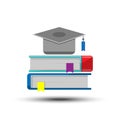 Book and graduation cap icon on white background