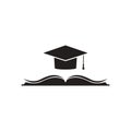 book with graduation cap or mortar board. icon Isolated on white. Flat reading icon illustration. Education logo Royalty Free Stock Photo