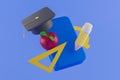 Book with graduation hat and math tools Royalty Free Stock Photo