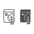 Book with grape leaf and bookmark line and solid icon. Notes of grapes growing outline style pictogram on white Royalty Free Stock Photo