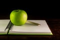 Book,green apple and pencil Royalty Free Stock Photo