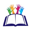 Book and hands logo