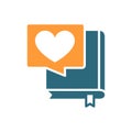 Book with heart colored icon. Good literature, best choise, positive feedback symbol