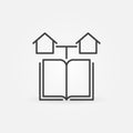 Book and Houses outline icon. Homeschooling vector symbol