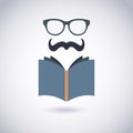 Book icon with Glasses and Mustache. Hipster style.