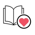 Book icon, heart open education textbook, library vector illustration  symbol. learning design isolated white background Royalty Free Stock Photo