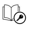 Book icon, key open education textbook, library vector illustration  symbol. learning design isolated white background Royalty Free Stock Photo