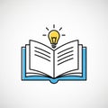 Book icon with a light bulb above it symbolizing knowledge and Royalty Free Stock Photo