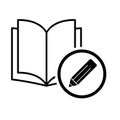 Book icon, pen open education textbook, library vector illustration  symbol. learning design isolated white background Royalty Free Stock Photo