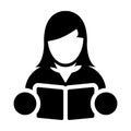 Book Icon Vector Female Student or Teacher Person Profile Avatar in Glyph Pictogram Symbol illustration Royalty Free Stock Photo