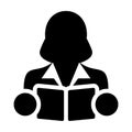 Book Icon Vector Female Student or Teacher Person Profile Avatar in Glyph Pictogram Symbol illustration Royalty Free Stock Photo