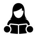 Book Icon Vector Female Student or Teacher Person Profile Avatar in Glyph Pictogram Symbol illustration Royalty Free Stock Photo