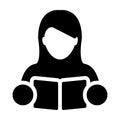 Book Icon Vector Female Student or Teacher Person Profile Avatar in Glyph Pictogram Symbol illustration Royalty Free Stock Photo