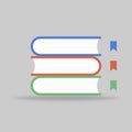 Book icons. Reading books in blue, red and green. Flat design with shadow. Dictionary for school or studying. Learn and teach