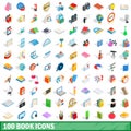 100 book icons set, isometric 3d style Royalty Free Stock Photo