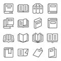 Book icons set vector illustration. Contains such icon as Open book, Bookmark, Magazine, Novel and more. Expanded Stroke