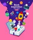 Book Inspiration, Back to school, Planet science, learning from home, vector illustration.