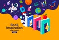 Book Inspiration, Online Learning, study from home, back to school, flat design.