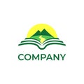 Book knowledge logo with landscape illustration