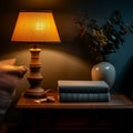 Book beside lamp cozy ambiance, perfect for evening reading