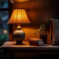 Book beside lamp cozy ambiance, perfect for evening reading