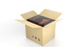 Book on Law with illustrated cover inside an open cardboard box Royalty Free Stock Photo