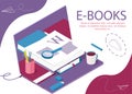 Book library concept banner. Illustration for news, copywriting, seminars, tutorial. Royalty Free Stock Photo