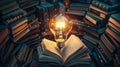 book light bulb. Selective focus Royalty Free Stock Photo